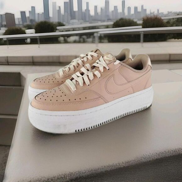 Nike Court Vision Alta Women's Shoes US 10 Tan/Pink Platform Sneakers - Picture 1 of 13